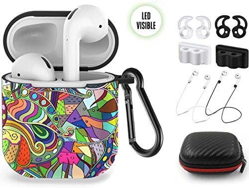 Compatible with Air Pods Cover Earpods Case, Five Star Online 9 in 1 Air-Pods Accessories Kits Fashion Elegant Design Soft Silicone with Carabiner/Ear Hook/Holder/Straps/Carrying Box for Earpods
