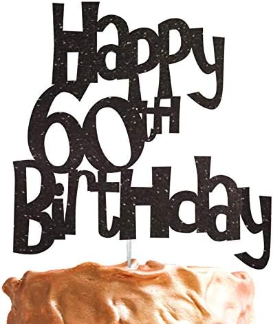 Happy 60th Birthday Fun Style Cake Topper (Made in UK) - Black