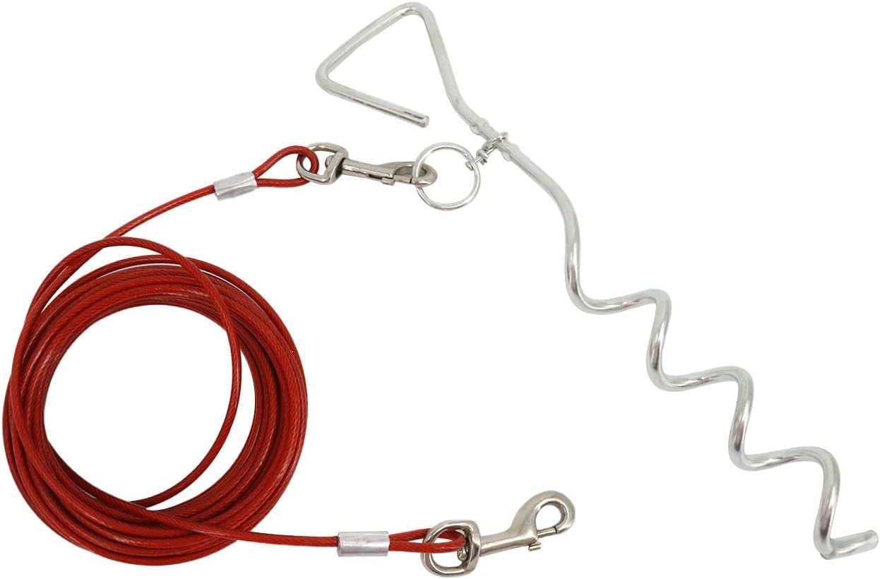 Dog Tie Out Cable and Stake for Outdoor Camping and Yards, Ideal for Small, Medium and Large Dogs (5, Red)