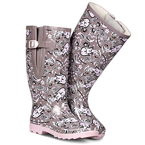 EXTRA TOUCH Wide Calf Rubber Rain Boots Wide Foot and Ankle up to 20