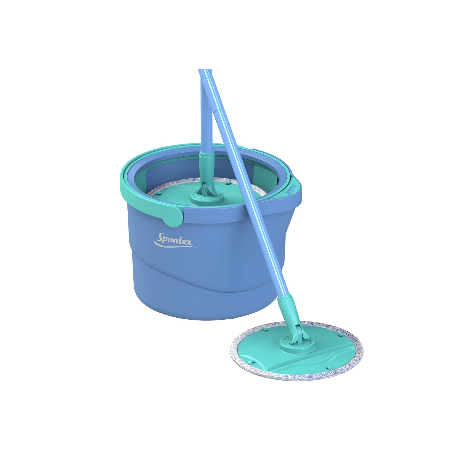 SPONTEX Aqua Revolution System - Round Flat Broom Set + Rotating Bucket - Separates Clean from Dirty Water - 1 Kit