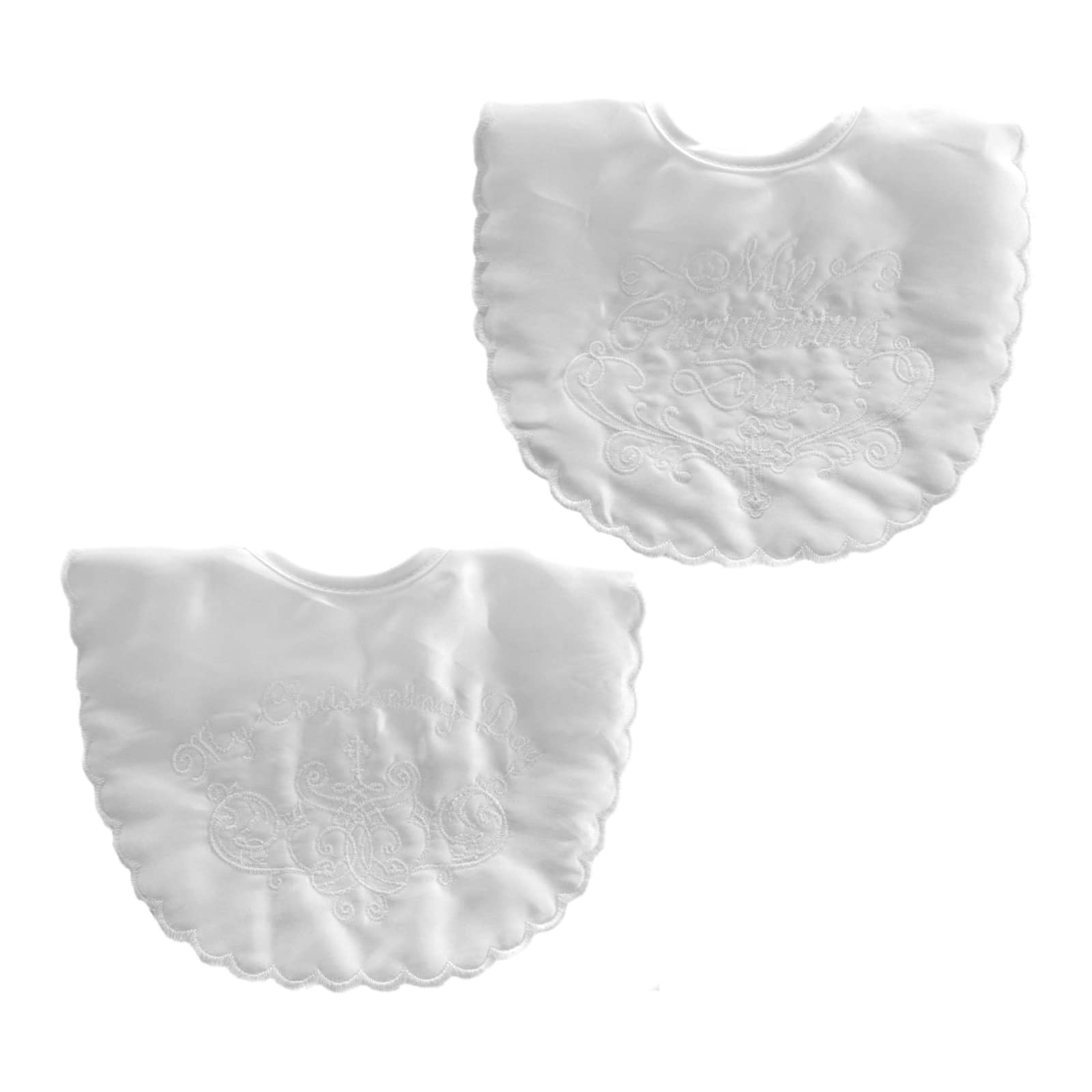 Baby Boys & Girls Christening Bibs, 2 Pack of Satin Bibs, White