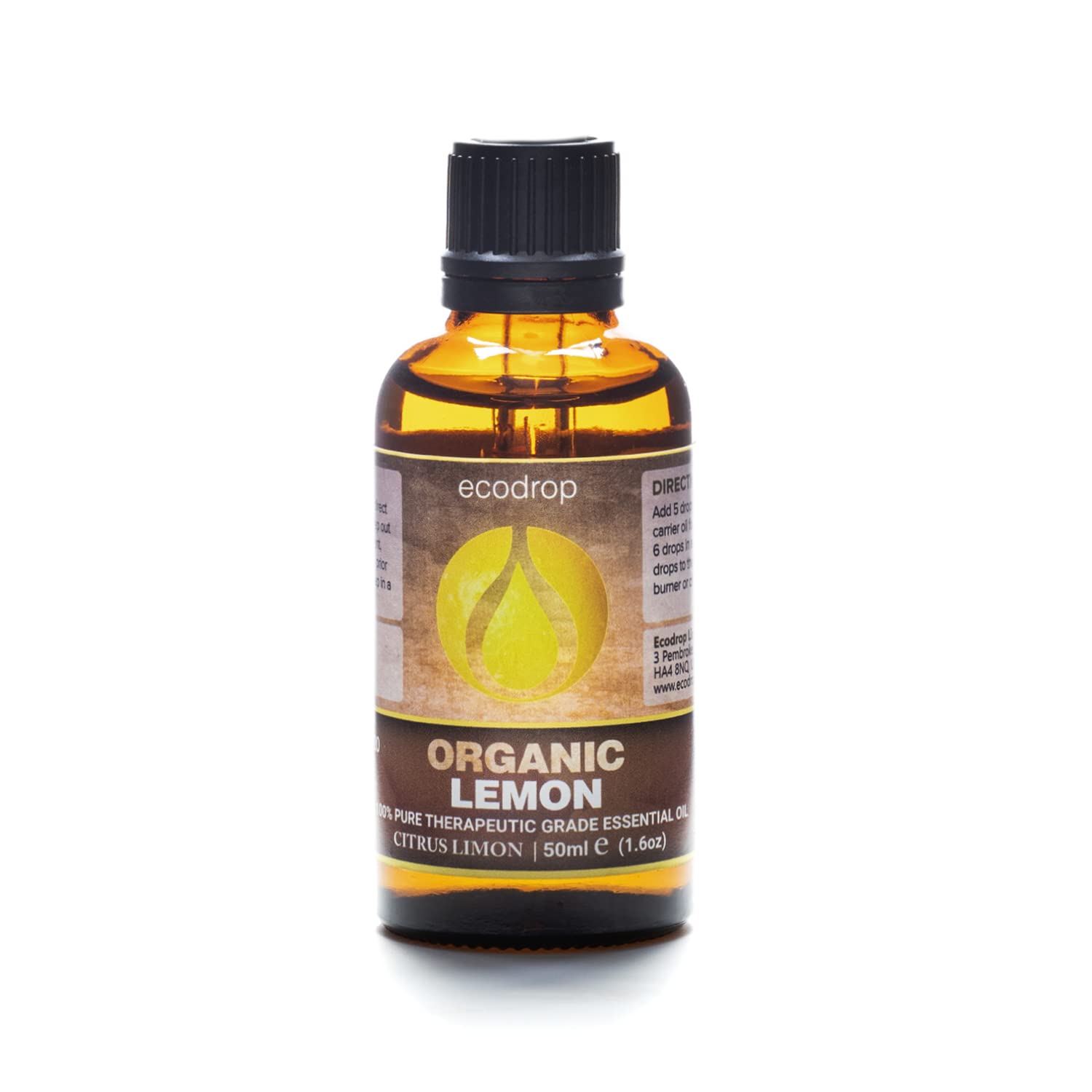 Ecodrop Pure Lemon Essential Oil - 50ml | 100% Natural Italian Citrus Limon Oil | Aromatherapy Massage, Diffuser, Bath & Candle Oil for Clear Skin, Hair Growth & Mood Boost | Organic