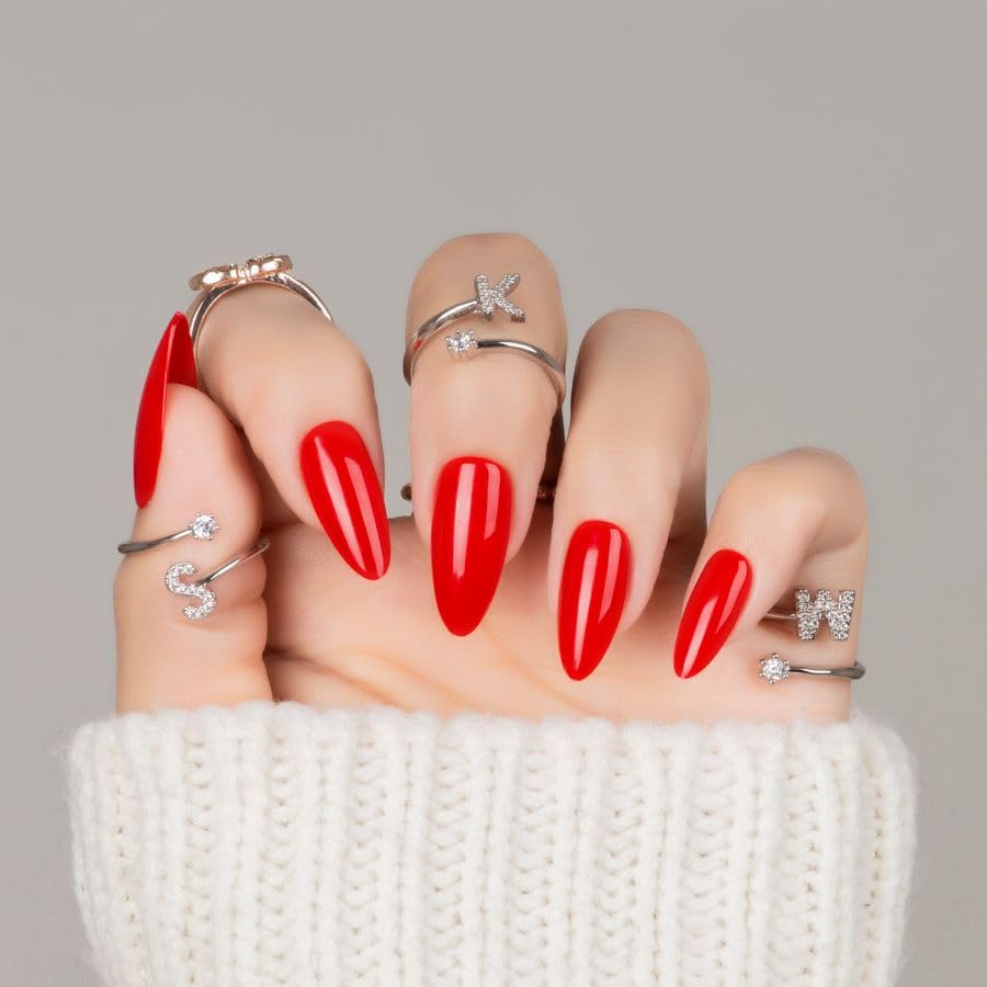 30Pcs Red Almond Christmas Press On Nails Reusable Fake Nails- Supremely Fit & Natural Soft Gel Nails,15 Sizes, Reusable Fake Nails Kit with Gift Box for Women - Image 2