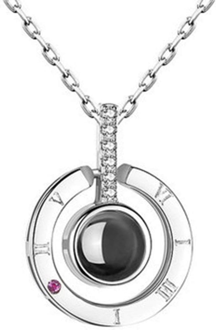 Rose Gold and Silver I Love You Necklace Projection Pendant Necklace Romantic Love Memory Wedding Necklace - Round Platinum