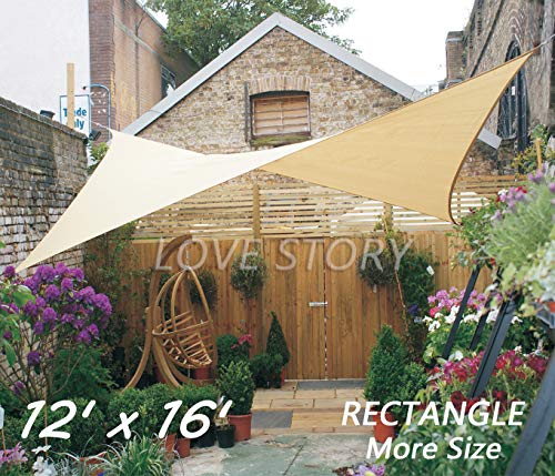 Love Story 12' x 16' Rectangle Sand Sun Shade Sail Canopy UV Block Awning for Outdoor Patio Garden Backyard