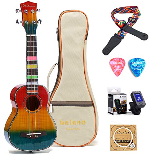 balnna soprano ukulele maple 21 pulgadas tradicional arcoíris de alto brillo para aprender a tocar, cuerda de colores con estuche blando