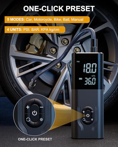 Tire Inflator Portable Air Compressor, 180PSI Air Compressor for Car, 6X Faster Air Pump with Digital Pressure Gauge, Tire Pump with Dual Mode Inflation for Car, Motorcycle, Bike and Ball