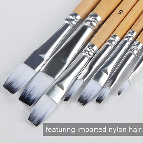 HIBOO Paintbrush Set-7 Flat Art Nylon Hair Artist Painting Brush for Acrylic Watercolor and Gouache Painting (Black & White Tip)
