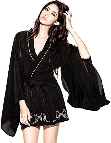 Long-sleeved autumn and winter short-term female Japanese kimono gown bathrobes ( Color : Black , Size : S )