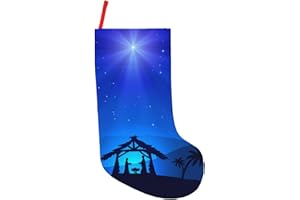 DORKEIXIA Blue Christmas Night Nativity Scene Star And Jesus Christian Cross 18 Inches Large Cable Knitted Stocking Personalized Xmas Hanging Stocking Decorations For Holiday Christmas Party Family Decor