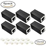 Dinger RJ45 Coupler 6 Pieces Ethernet Cable Extender with 12pcs RJ45 Plugs Connector for Cat7 Cat6 Cat5e Cat5 Coupler (Black-6 Pack)