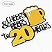 Cheers & Beers to 20 Years Gold Glitter Cake Topper Happy Birthday Wedding Anniversary 20th Party Decoration - 7'' x 8'' Twenty Bday Topper.