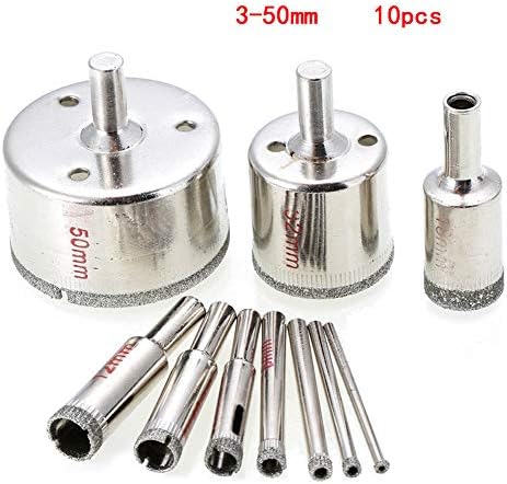 Diamond Drill Bits, Shenyo 10PCS Glass Hole Saw Diamond Drill Bit Hollow Core Drill Bit Set for Glass, Ceramics, Porcelain, Ceramic Tile, Marble,0.12''-1.97''