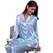 Womens Silk Satin Pajamas Set Sleepwear Loungewear Blue 2XL