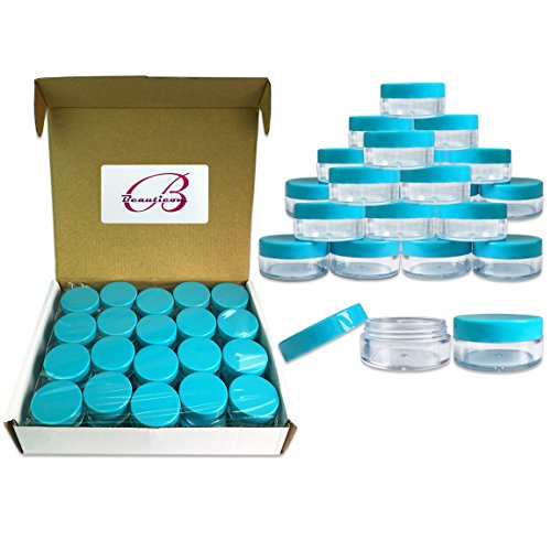 (Quantity: 40 Pieces) Beauticom 10G/10ML Round Clear Jars with TEAL Sky Blue Lids for Beads, Gems, Glitter, Charms, Small Arts and Crafts Items - BPA Free