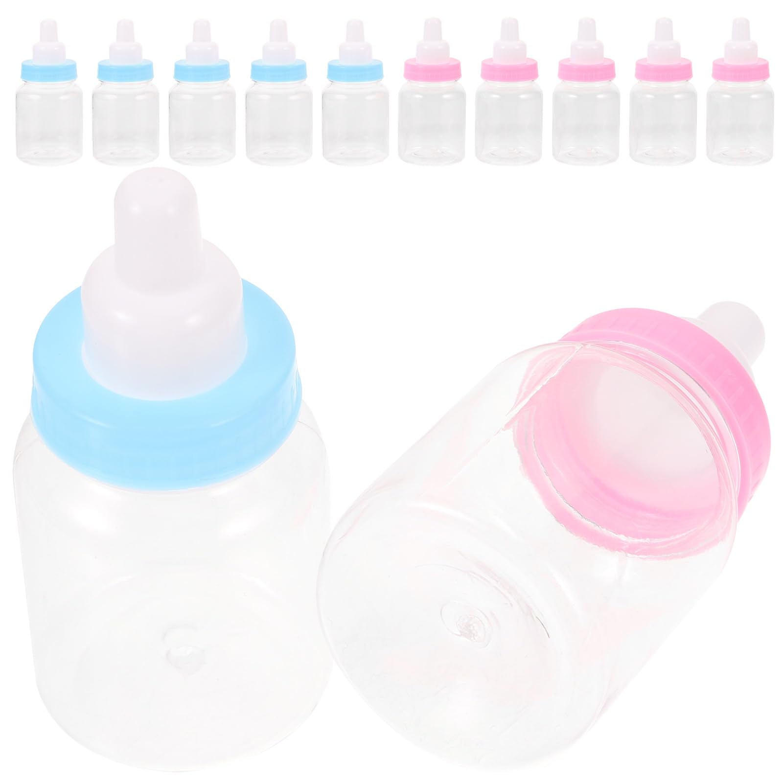 12pcs Mini Plastic Candy Bottles Tiny Pacifier Bottles Baby Shower Fillable Nipple for Newborn Baptism Christening Birthday Party