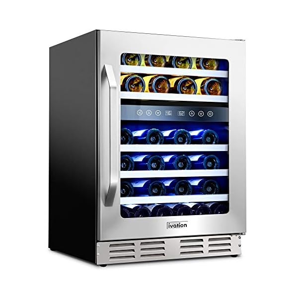 Ivation-46-Bottle-Dual-Zone-24-Built-In-Compressor-Wine-CoolerCellar-Undercounter-Wine-Fridge-Temperature-Control-40-50F50-66F-Refrigerator-Quiet-Operation-LED-Light-Glass-Stainless-Steel