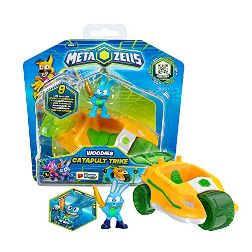 Catapult-Trike Naranja + Figura Personaje Hoppy S1 + 1 Carta, Vehículo que Dispara una Bellota Explosiva, Juguete Regalo para Niños y Niñas +3 Años