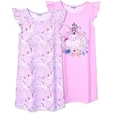 Jxstar 2-Pack Nightgown for Girls Flutter Sleeve Pajamas Cotton Sleepwear Night Dresses