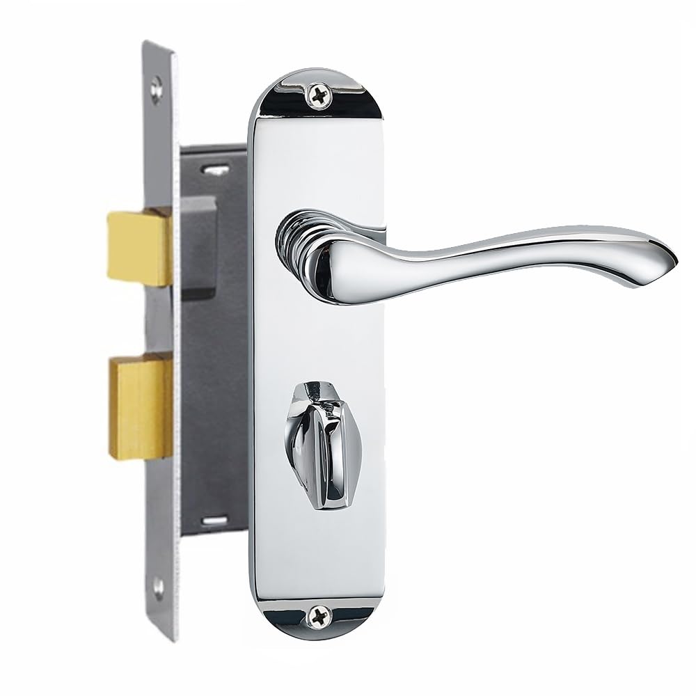 HENYIN Polished Chrome Bathroom Door Lock Set,Backset 45MM (Z01-BK-45-R)(Right Hand Doors Only)