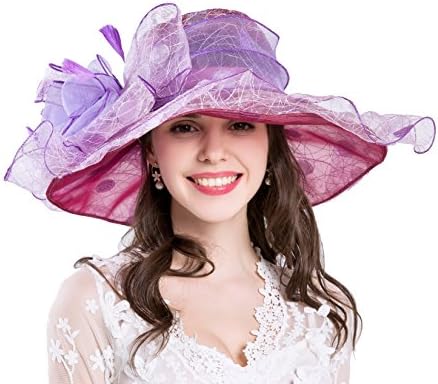 Women's Kentucky Derby Organza Hat Church Wide Brim Sun Hat Cocktail Party Wedding Dress Hat