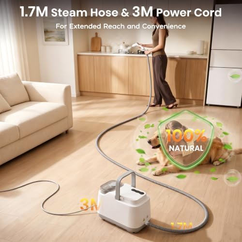 Portable Steam Cleaner 1500W 4 Bar High Pressure Steam Cleaner, Instant Heating 10S, 2L Tank, Cable 4.7 m, Steam Cleaner Hand Steam Cleaner for Kitchen, Car, Floor