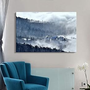 Canvas Wall Art - Snow Covered Quiet Village in The Forest - Giclee Print Gallery Wrap Modern Home Art Ready to Hang - 12x18 inches
