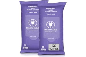 Swanky Cables Screen Cleaner Wipes: Electronic Wipes for Screens - Computer Screen Wipes for Lens, Phone, Tv Screen and Monitor Cleaning - Tech Wipes & Microfiber Cloth (Soft Wipes, 60 Count)