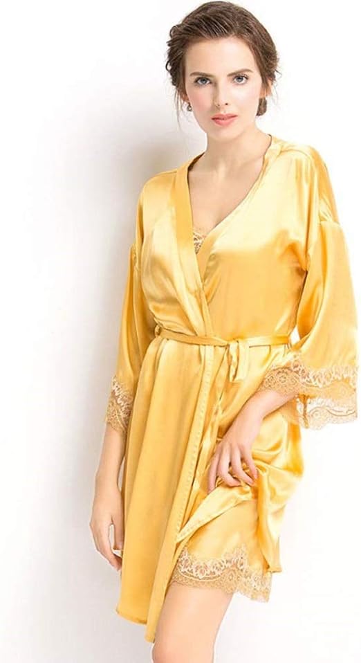 yellow silk dressing gown