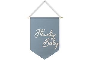 Qpenm Howdy Baby Blue Preppy Wall Hanging Canvas Banner, Western Nursery Decor, Trendy Aesthetic Blue Howdy Hanging Pennant Flag Posters Prints for Cowboy Cowgirl Room Decor