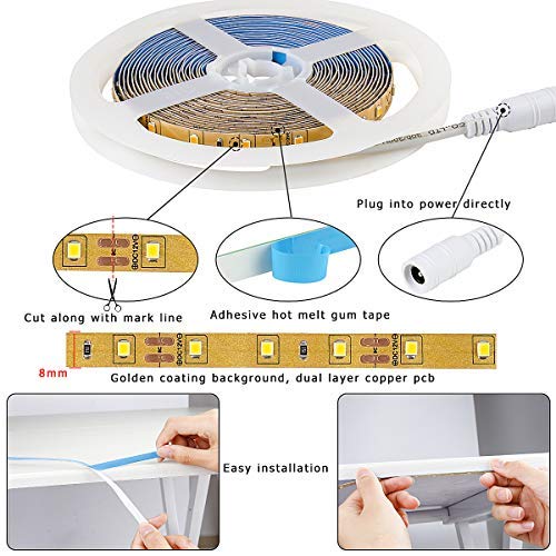 HOMELYLIFE 12V LED Strip Light Warm White SMD 2835 - Non-Waterproof 16.4Ft 300 LEDs Tape Lights for Home, Party, DIY Decor and More - Warm White Coating