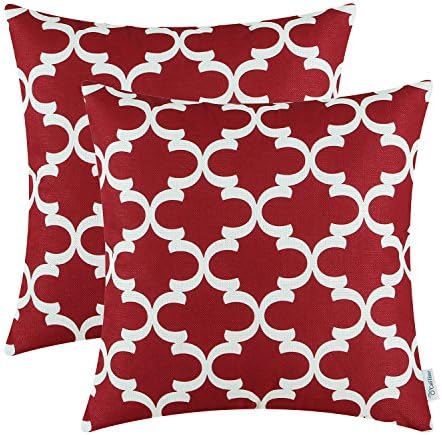 CaliTime Pack of 2 Soft Canvas Throw Pillow Covers Cases for Couch Sofa Home Decor Modern Quatrefoil Accent Geometric 20 X 20 Inches Burgundy