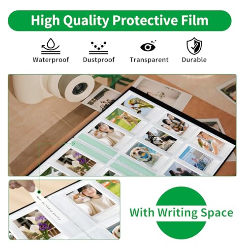 FRETONBA Photo Album for Polaroid Film Suitable for Photos 6 x 9 cm, Traditional Photo Album for Instax Mini Photograph with 216 Pockets, Large Slip in Photo Book with Front Window, Black