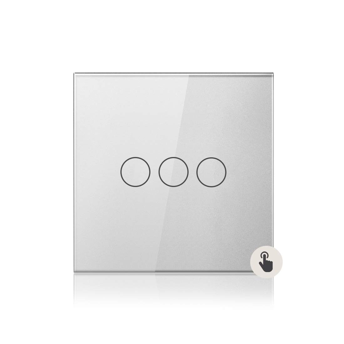 Sardini Home Grigio Grey Tempered Glass UK Touch Screen Single Wall Light Switch – 3 Gang 1 Way with Responsive LED On/Off Indicator