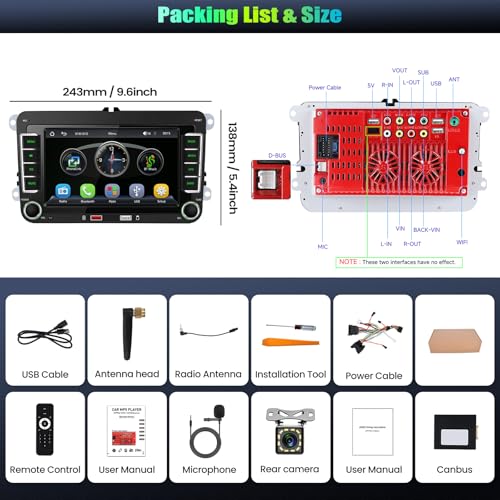 CAMECHO 7 Pulgadas CarPlay Autoradio para VW Golf 5/6 Polo Passat Seat Touran y Skoda Tiguan con Cámara Trasera, Radio Bluetooth con Inalámbrico Android Auto FM RDS Puertos USB Duales Sonido EQ