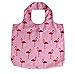 BeeGreen Reuable Bags Grocery Roll Up w Elastic Ribbon,Fashion Printing Pattern Design, Compact, Washable, Durable and Lightweight (Flamingo)