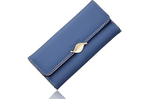 Roulens Wallet for Women RFID Blocking PU Leather Leaf Pendant Card Holder Phone Checkbook Organizer Zipper Coin Purse