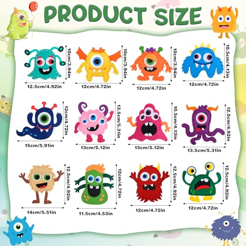 12 Pieces Sewing Kit Children Felt Craft Kit for Beginners, Complete Set of Sewing Monster Felt, DIY Sewing Gift Girls 6 7 8 9 10 Years