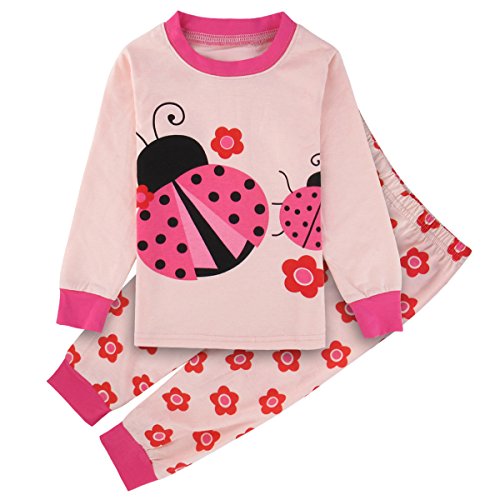 A&J Design Little Girls Ladybug 2 Piece Pajamas Sets Cotton PJS Children Clothes Kids Shirt (7, Ladybug)