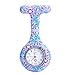 Top Plaza Women's Girls' Fashion Floral Nurse Clip-on Fob Brooch Silicone Jelly Hanging Analog Quartz Pocket Watch (Blue Purple Flower)