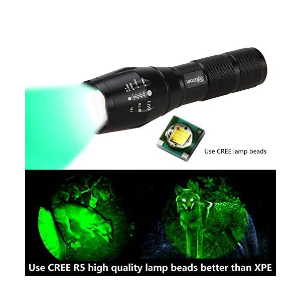 VASTFIRE 350 Yard Zoomable CREE Green Flashlight Kit Varmint Predator