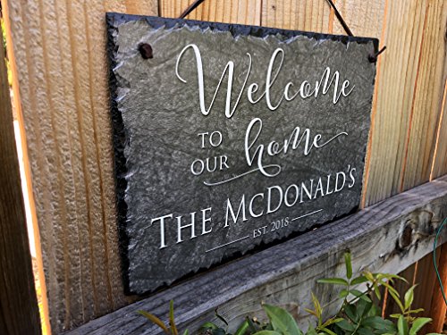 Sassy Squirrel Beautifully Handcrafted and Customizable Slate Home Address Plaque (12"x8" or 16"x10") Personalized House Sign with and mounting Hardware. Improve The Curb Appeal of Your Property - Thumbnail 2
