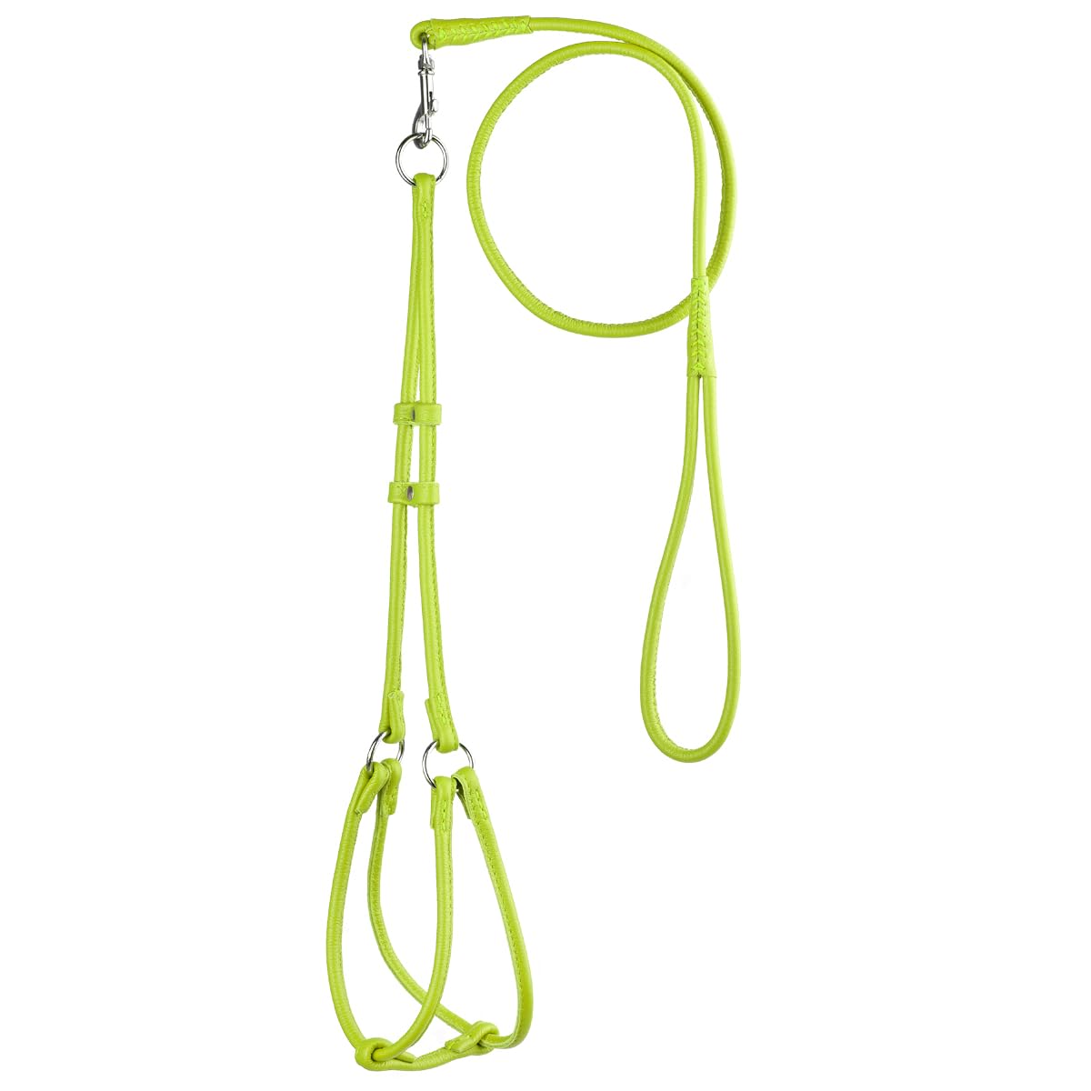 Dogline Soft Round/Rolled Genuine Leather Step-In Harness with 15 to 20-Inch Chest and 36-Inch Leash, Green