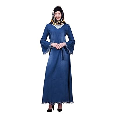 white christmas dresses Front Zip Closure Blue Denim Abaya with Black Georgette Hijab S / 64 [+$ 4.99]