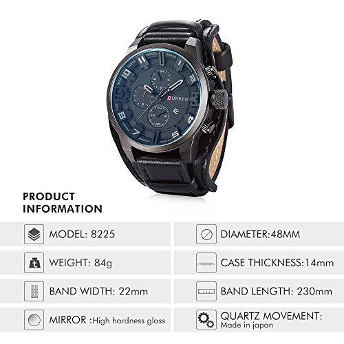 Curren - Reloj de pulsera analógico de piel para hombre, con fecha, 3 esferas decorativas - Imagen 6