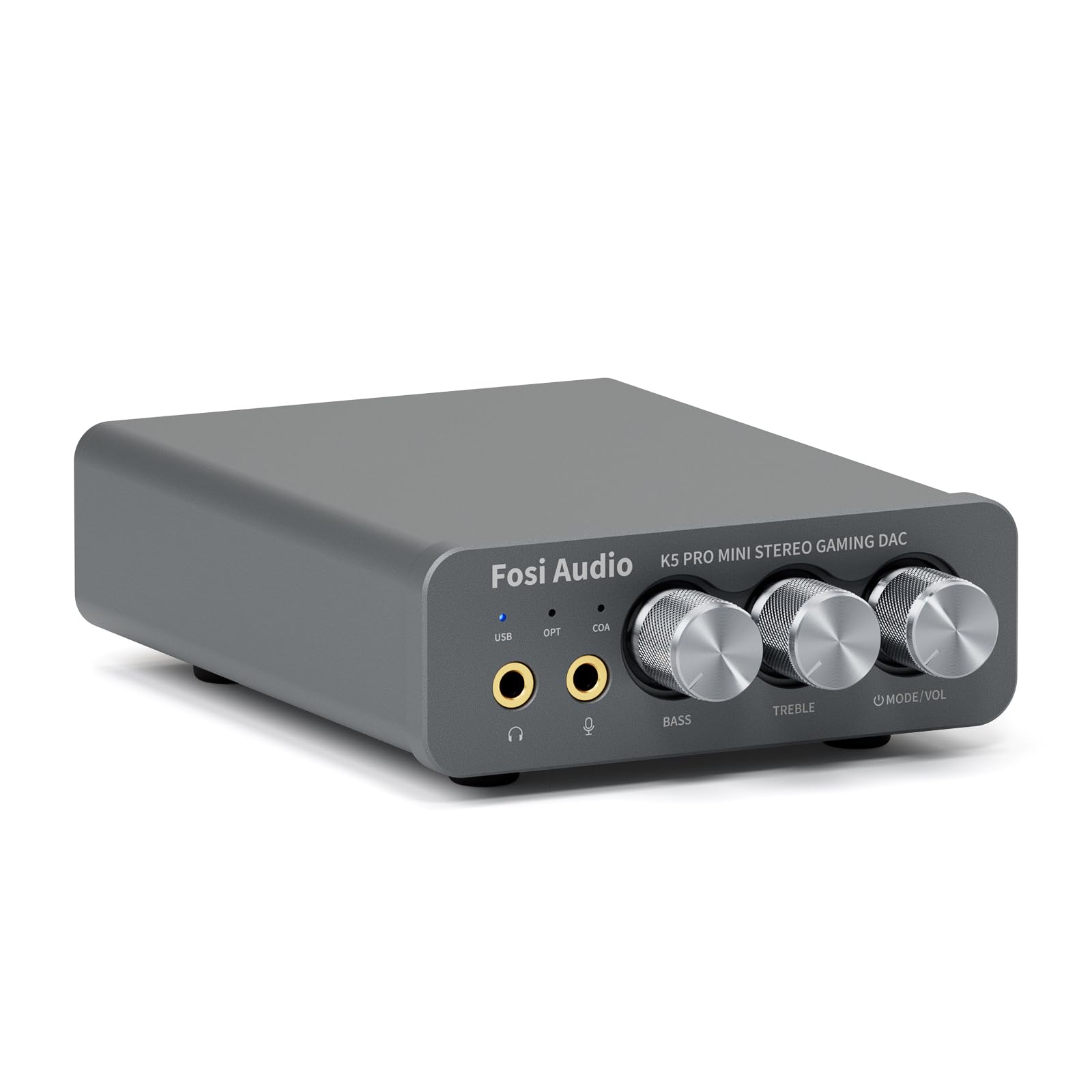 Fosi Audio K5 PRO DAC ヘッドフォンアンプ マイク入力可 ミニ 小型 HiFi ステレオ デジタル DAC ゲーム用 USB-C/光/同軸入力 RCA/3.5mmヘッドホン出力 PS5/PC/MAC/スマホ/パソコン/家庭用スピーカーに対応 灰色 (USBケーブル付き)商品画像
