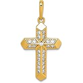 JewelryWeb 14k Solid Yellow Gold Religious Faith Cross Cubic Zirconia Pendant Necklace 22x11.5mm Wide Pendant for Women
