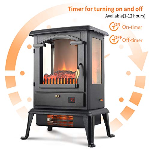 LIFE SMART Quartz Infrared Electric Fireplace Stove Heater with Remote Control - Electric Space Heater with Adjustable Thermostat for Office and Home 1500W
