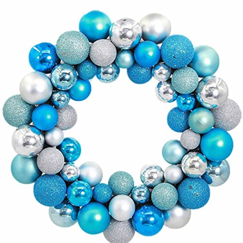 Tiean Christmas 55 Balls Wreath Door Wall Ornament Garland Decoration (Blue) - Thumbnail 3